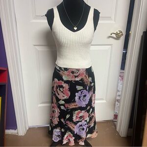 Requirements Floral Midi Skirt - Black and Pink